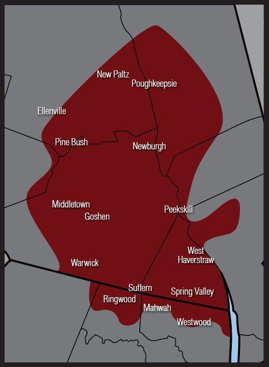 All Seasons Chimney Service Map Showing Service Area in Red