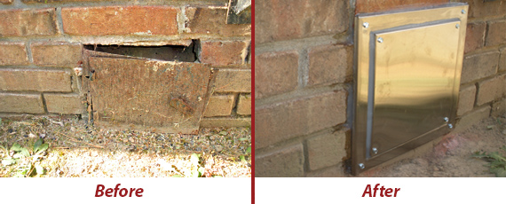 Chimney clean out door replacement before and after