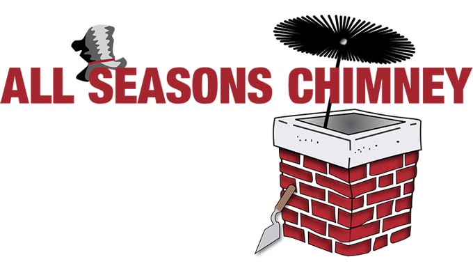 Red All Seasons Chimney Logo with Chimney, hat, and sweep tool