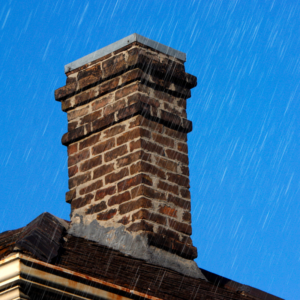 rain falling on a masonry chimney